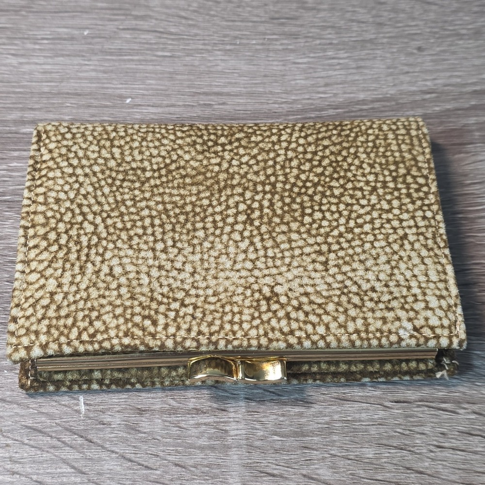 Morris Moskowitz‎ Vintage Wallet Brown Tan Gold Kiss Lock Coin Purse MM